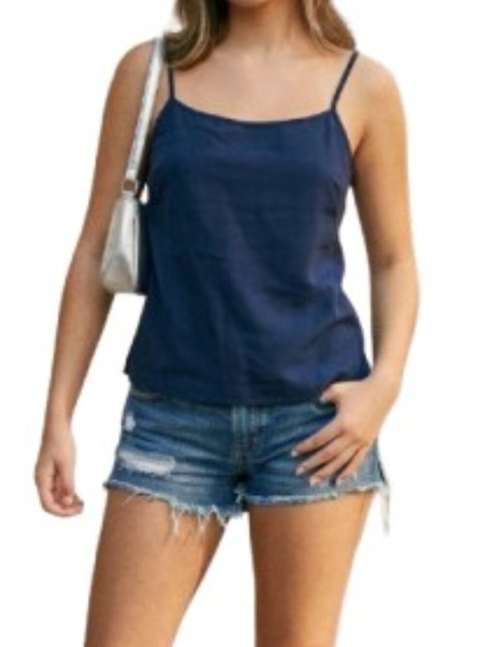 GAP Navy Linen Tank Top Spaghetti Strap 90s Vintage Summer Size L - LNC